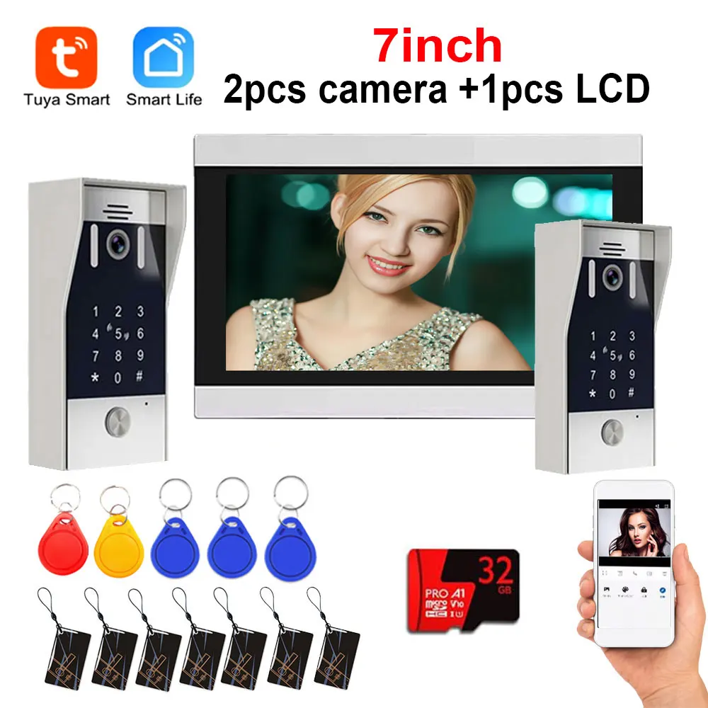 5-in-1 Türöffner-Video-Gegensprechanlage mit 7-Zoll-1080P-Touch-Monitor und Fingerabdruck-IC-Karten-Entriegelung für Wohnungen Image