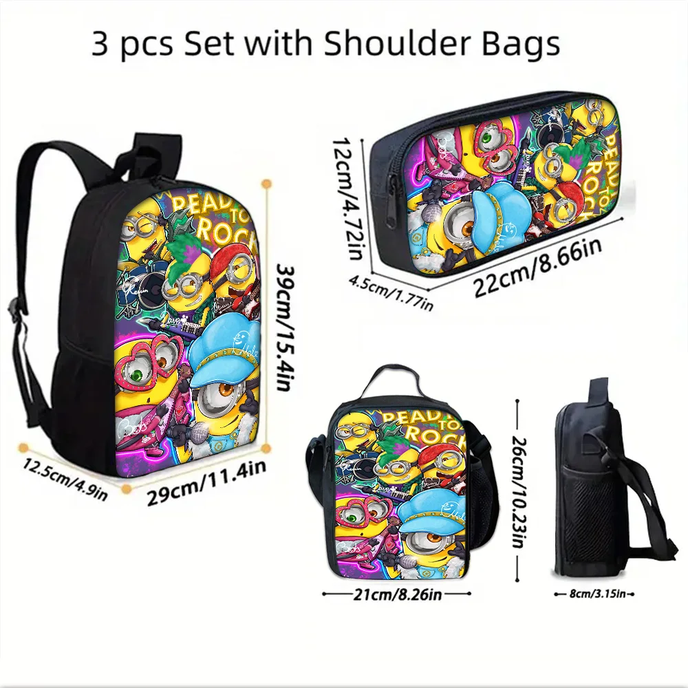 Sac à dos d'école mignon pour enfants Potdemiel, avec sacs à déjeuner, sacs à crayons, sacs d'école pour garçons et filles, meilleur cadeau M-MinionsS