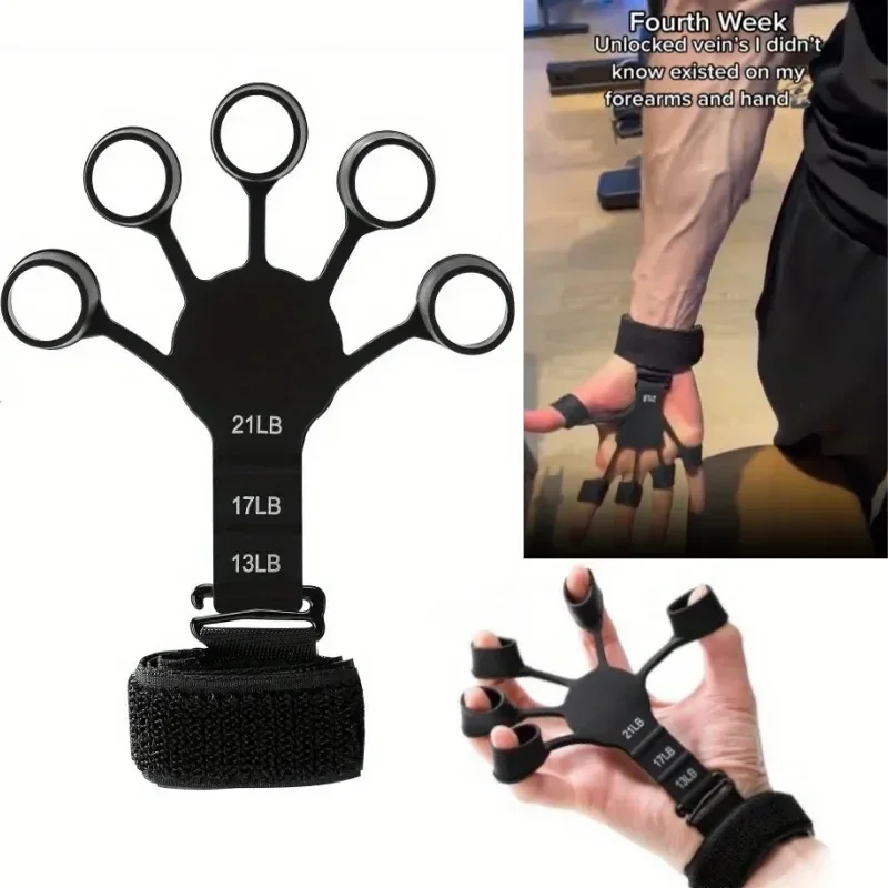 New Black Finger Exerciser Hand Grip Strengthener Adjustable Silicone Forearm Wrist Trainer for Fitness Workouts Home Gym