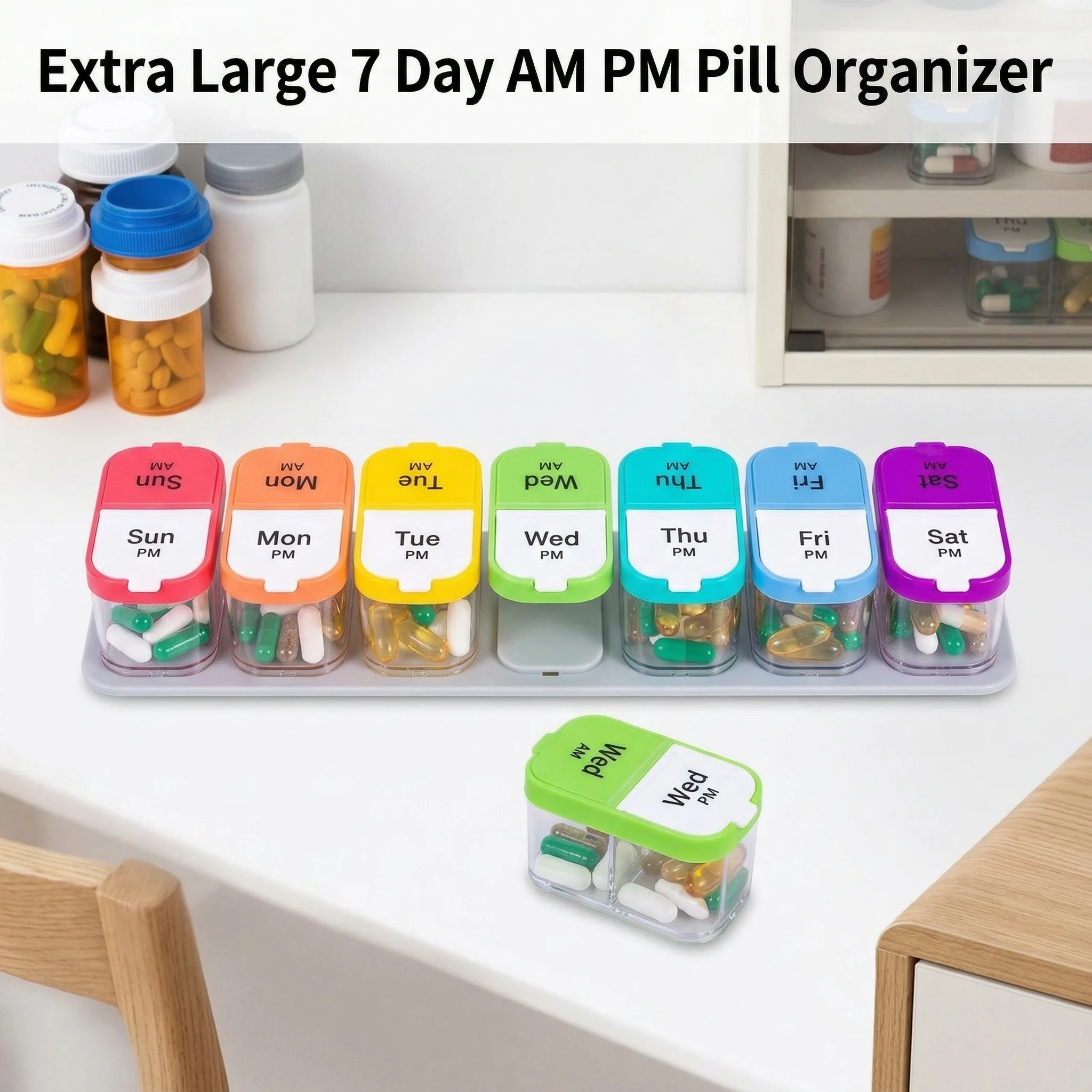 Extra Large 7 Day AM PM Pill Organizer with 14 Large Compartments Weekly Pill Box for Storing Ideal for Family Health Management