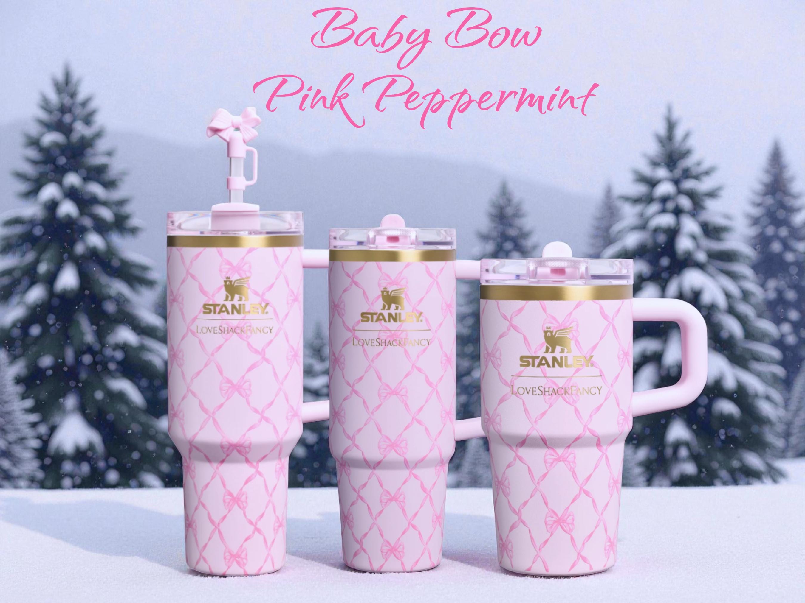 Stanley x LSF Holiday Baby Bow Pink Peppermint - Bicchiere Quencher H2.0 Flowstate da 40 oz con incisione laser personalizzata o ProTour da 30 oz, 20