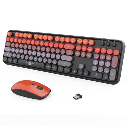 Wireless And Mouse Combo 2.4g Usb Cordless Round For Laptop Computer Tv (102 Keys Black Orange)