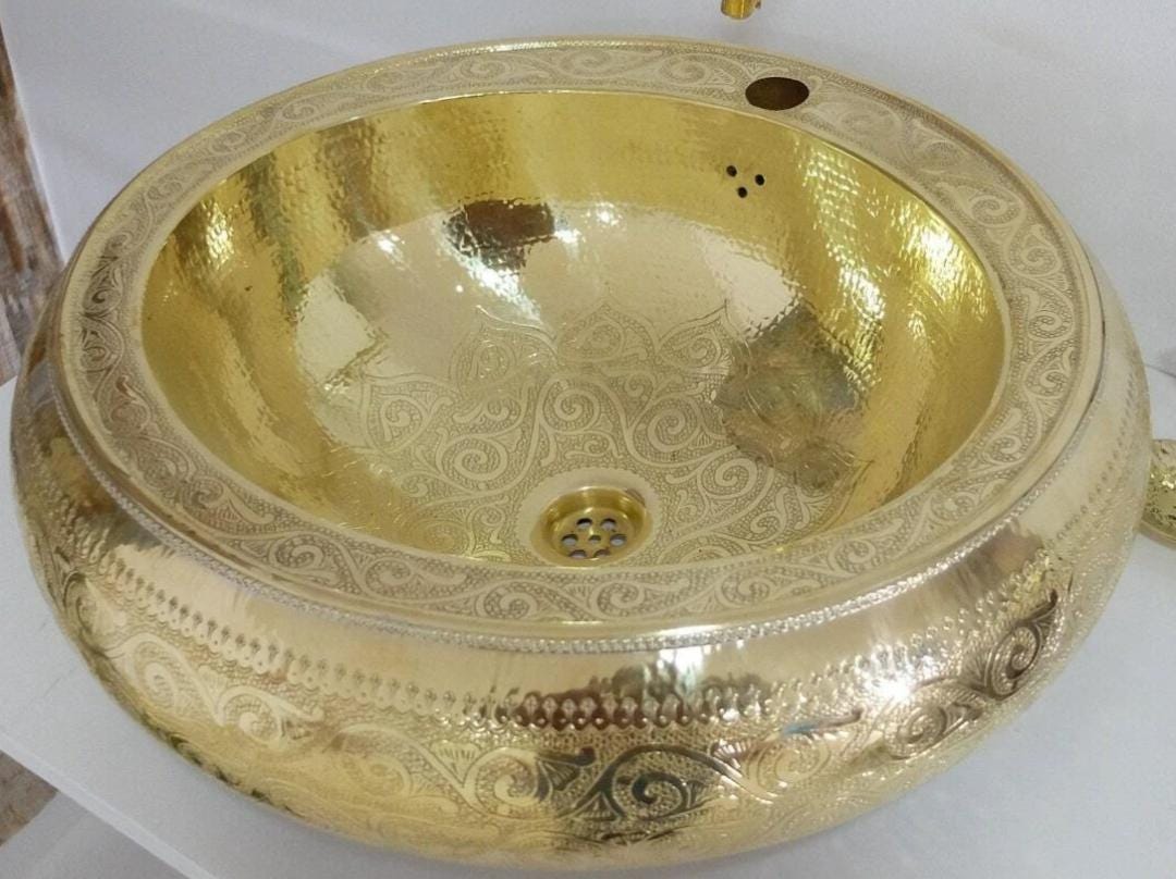 Évier marocain en cuivre, évier ovale en cuivre, évier marocain fait main en cuivre