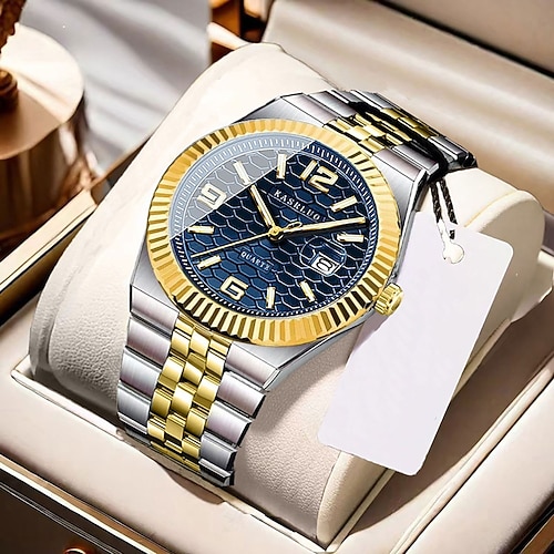 Eisblaue Herrenuhr, luxuriöse Business-Quarzuhr mit Wabenmuster-Zifferblatt, zweifarbiges Edelstahlgehäuse mit Datumsanzeige, wasserdichte, leuchtende Analoguhr mit hochwertiger Geschenkbox, Geschenk Image