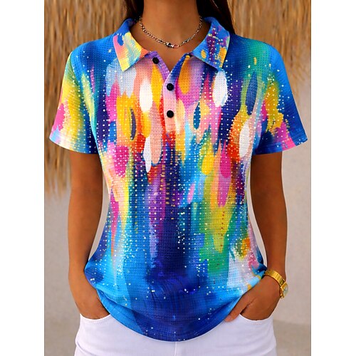 Damen Hemd Waffel-Poloshirts Sommeroberteile Ombre Grafik Geometrisch Vintage Stilvoll Kurzarm Umlegekragen Polokragen Normale Oberteile Strandhochzeit Lässig Täglich Blau Rosa Rote Orange Sommer Image