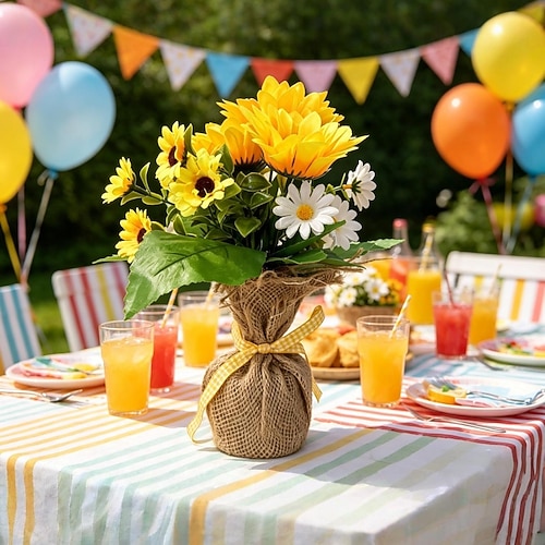 1/2-teiliges Set mit Erdbeer-, Gänseblümchen- und Sonnenblumen-Pflanztopf, ideal für drinnen und draußen. Das Set enthält farbenfrohe Erdbeer-, Gänseblümchen- und Sonnenblumenpflanzen für die Image