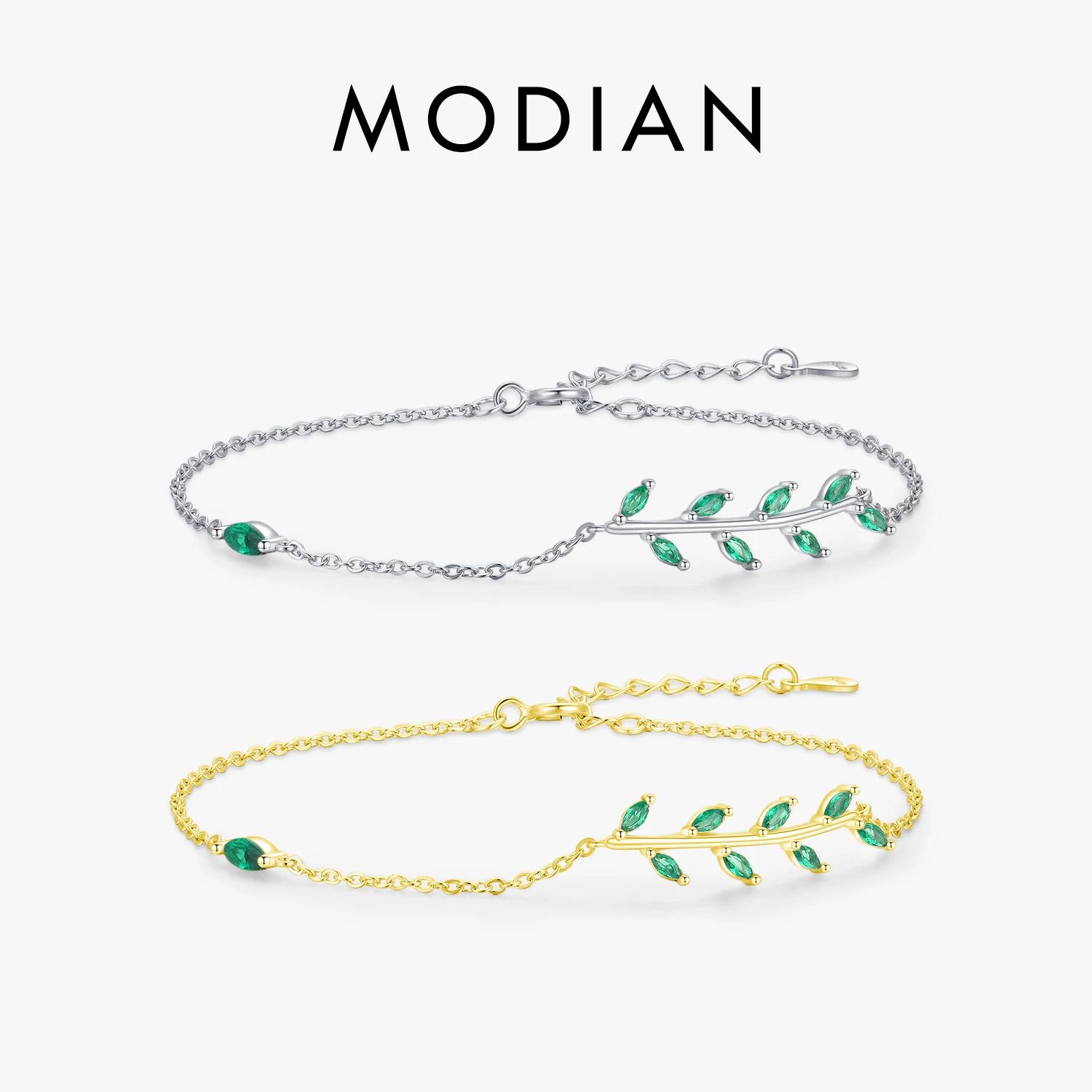 MODIAN bracciale a maglie regolabili in argento Sterling 925 con foglia verde Zirconia per accessori moda donna gioielli da sposa