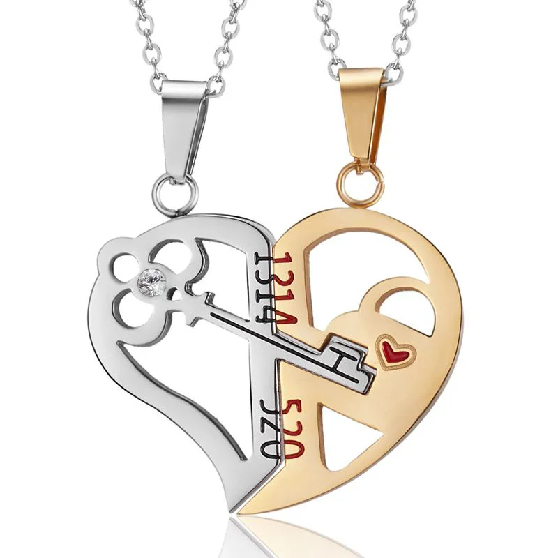 Collana con ciondolo per coppia di buona qualità semplice, elettrocardiogramma, cuore magnetico, collana con giunture a ciondolo, regalo di San Valentino