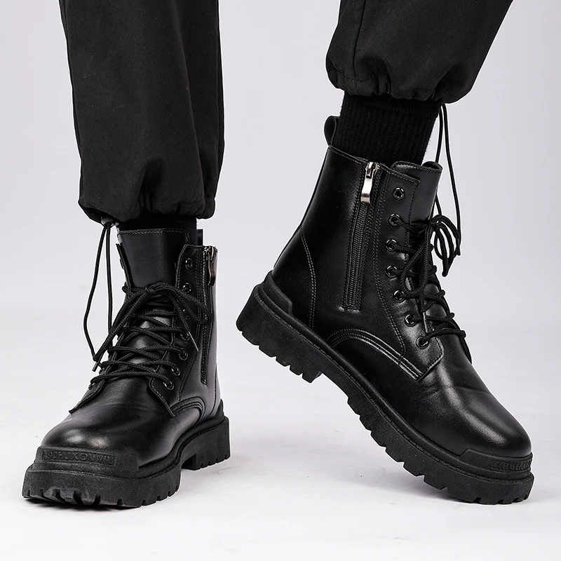 Herren Lederstiefel Vier Jahreszeiten Outdoor Casual Wanderstiefel Retro Mode Arbeitsstiefel Dicker Boden Stiefeletten Rutschfest 2024 Image