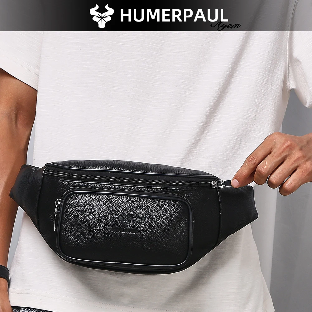 HUMERPAUL sac de taille en cuir véritable hommes, sac banane décontracté à la mode, sac banane Durable de haute qualité, sac de poitrine à bandoulière à la mode