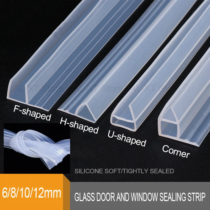 2,5/5 m verbreiterte F/U/H-Form, Silikonkautschuk, rahmenlos, für Duschraum, Tür, Fenster, Glas, Dichtungsstreifen, Dichtungsstreifen für 6/8/10/12 mm Glas