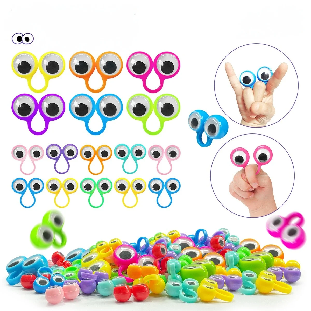 10 Stück Wackel-Augenpuppen-Fingerringe aus Kunststoff, lustige Partygeschenke, Scherzartikel, praktische Spielgeschenke, Geburtstagsparty-Dekoration Image