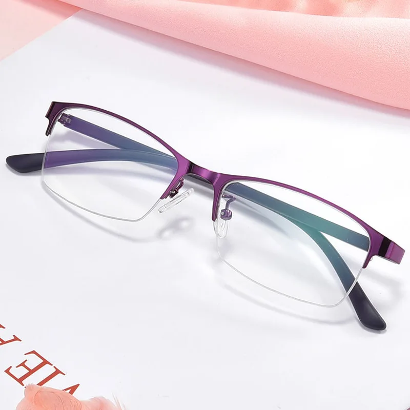Myopie Brille Frauen Metall Halb Rahmen Business Stil Brillen Mädchen Brillen -0,5 Bis -6,0 Anti-blau Licht Gafas Image