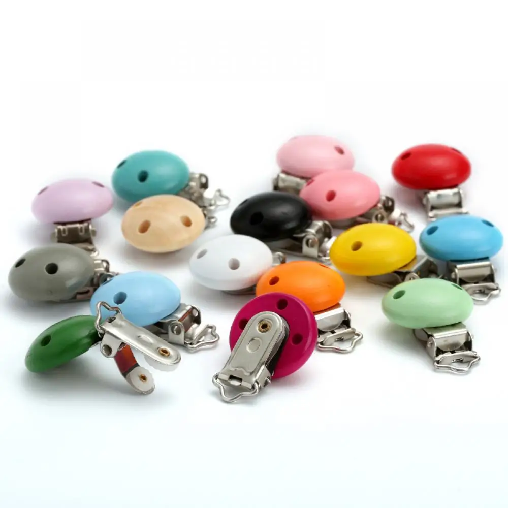 10 Stücke Baby Schnullerclips 30mm Runde Holz Schnuller Nippelhalter Clip für DIY Pflege Schnullerkette Zahnen Spielzeug Zubehör Image