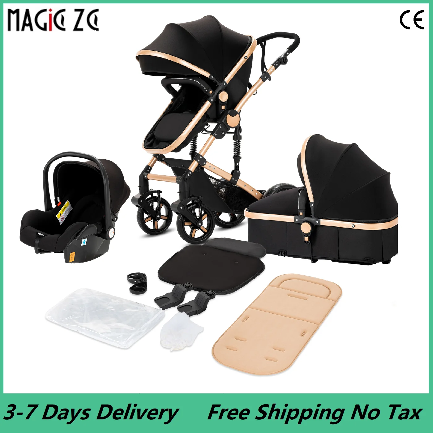 3-in-1-Kinderwagen, Reisesystem, Kinderwagen, leichter Kinderwagen von der Geburt, All-Terrain-Baby-Buggy, kompakter zusammenklappbarer Kinderwagen, Magiczc