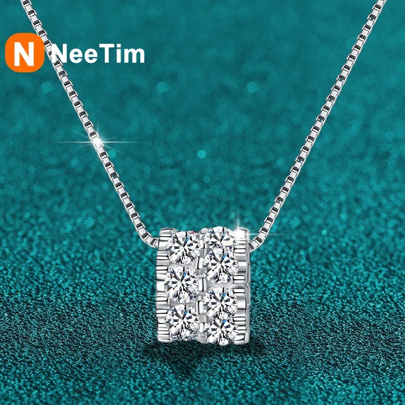 NeeTim Volle Moissanit Diamant Halskette Für Frau Anhänger 925 Sterling Silber Halskette Für Frauen Kette Party Braut Edlen Schmuck Image