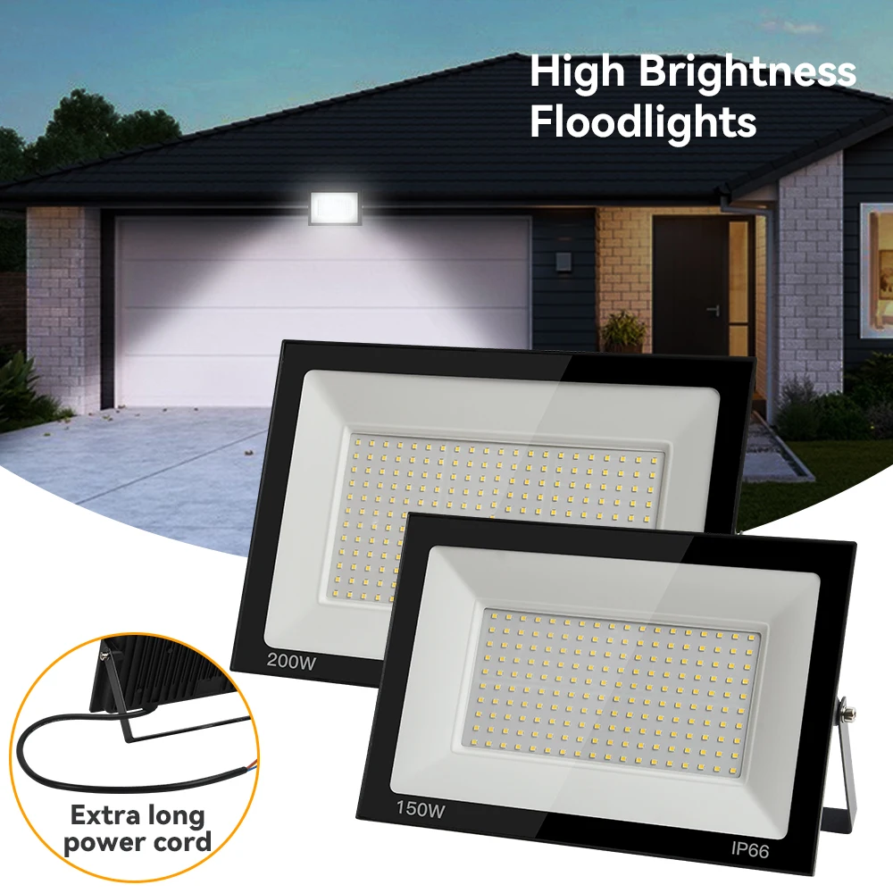 LED-Flutlicht, 100 W, 150 W, 200 W, wasserdichtes Flutlicht, Außenlicht, Garten, quadratisches Licht, Garagenbeleuchtung, Straßenlaterne