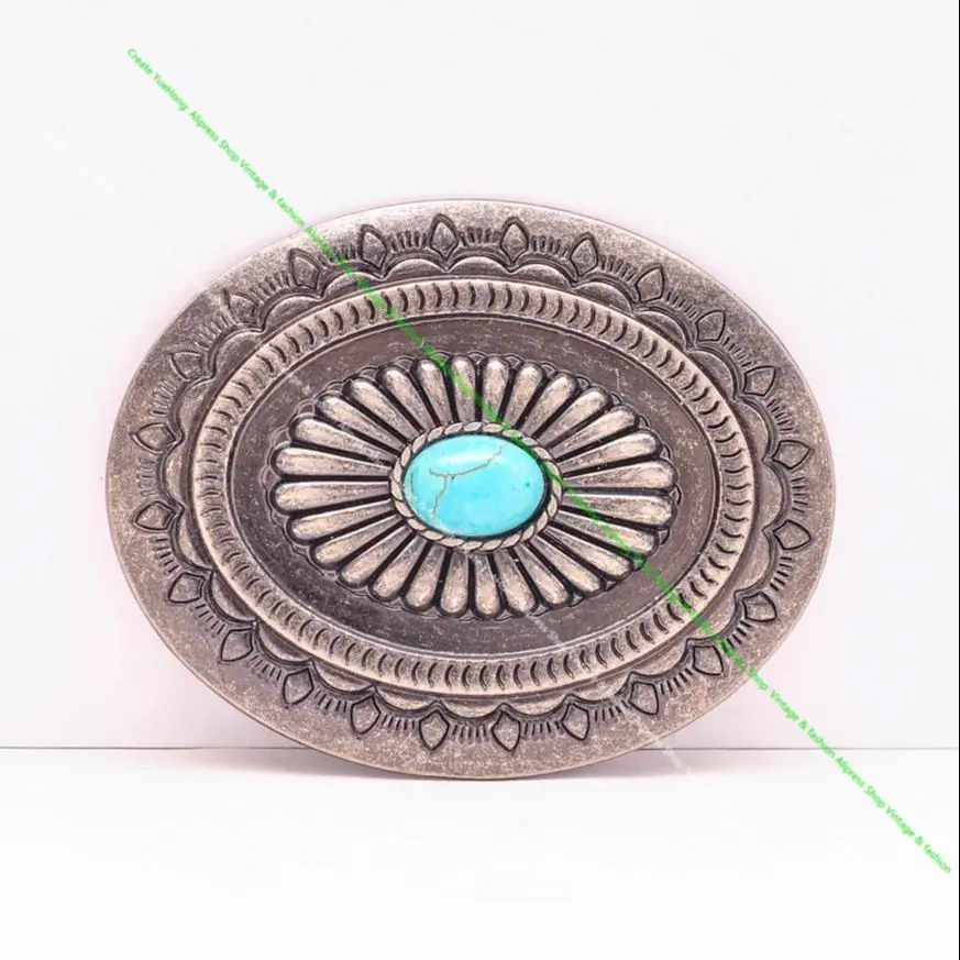 Vintage Silber America Southwest Tribal Traditionelle Floral Türkis Herren Riesige Ledergürtelschnalle Passend für 40MM Gürtelriemen