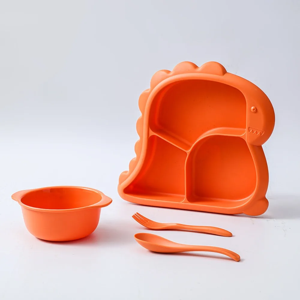 Nette Dinosaurier Form Schalen Teller Set Löffel Gabeln Lebensmittel Fütterung Kind Geschirr Set Cartoon Unisex Geschirr Set