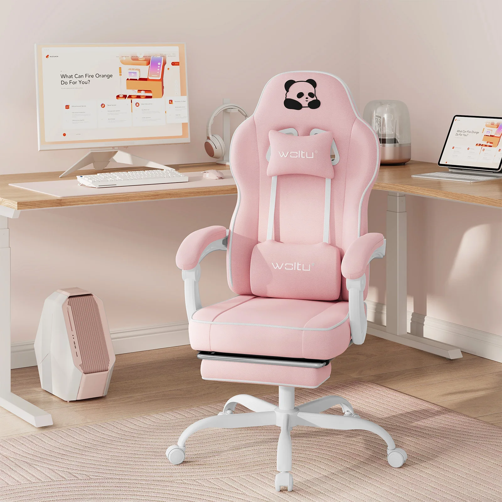 WOLTU Ergonomischer Gaming-Stuhl, Bürostuhl mit hoher Rückenlehne, drehbarer Sessel mit Fußstütze, höhenverstellbarer Computerstuhl mit Lendenwirbelstütze