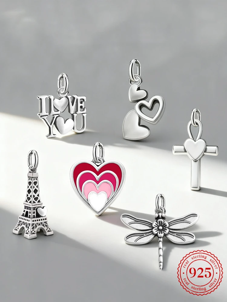 Verstellbare 925 Sterling Silber Vintage Anhänger Turm-Libellen-Charms Perlen Passend für Original Armband Armreif Halskette DIY Schmuck