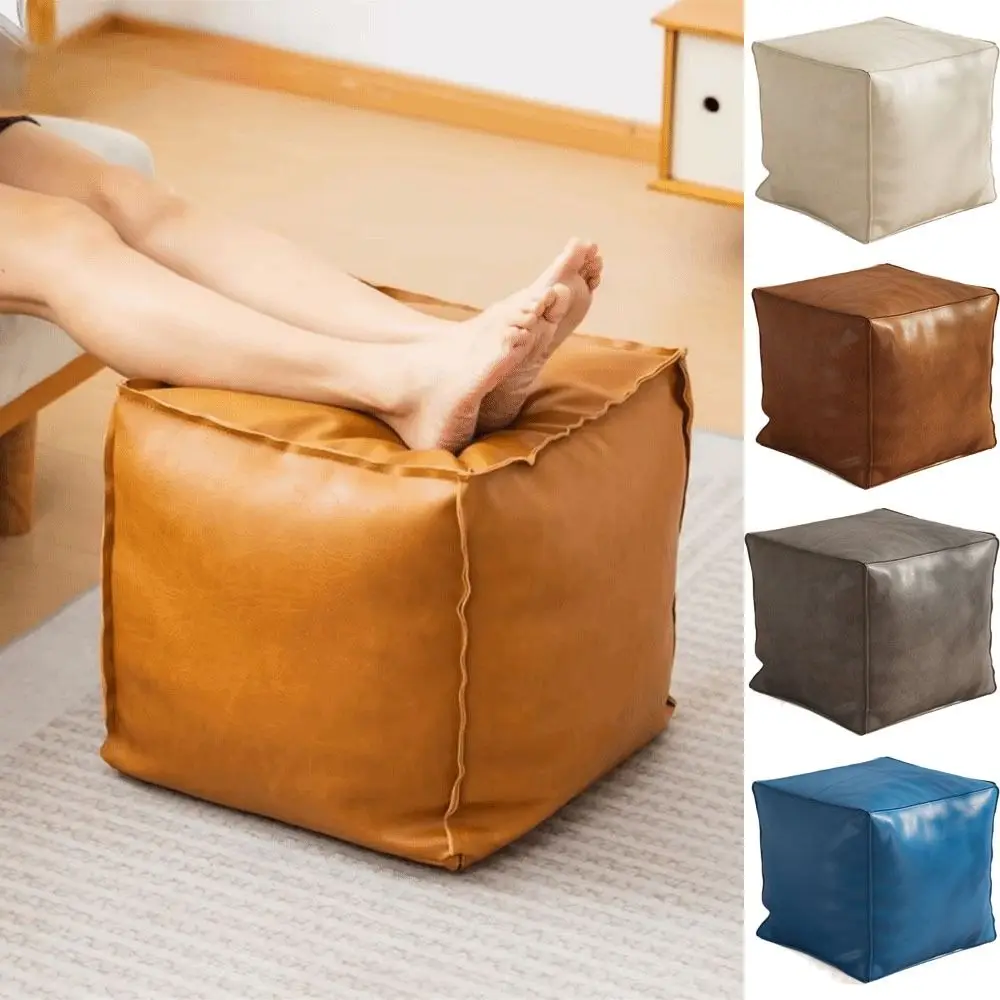 Nordischer Stil Rutschfester Aufbewahrungshocker Große Kapazität Wasserdichter PU-Leder Ottoman Verdickter Stapelbarer Leder-Pouf Wohnzimmer