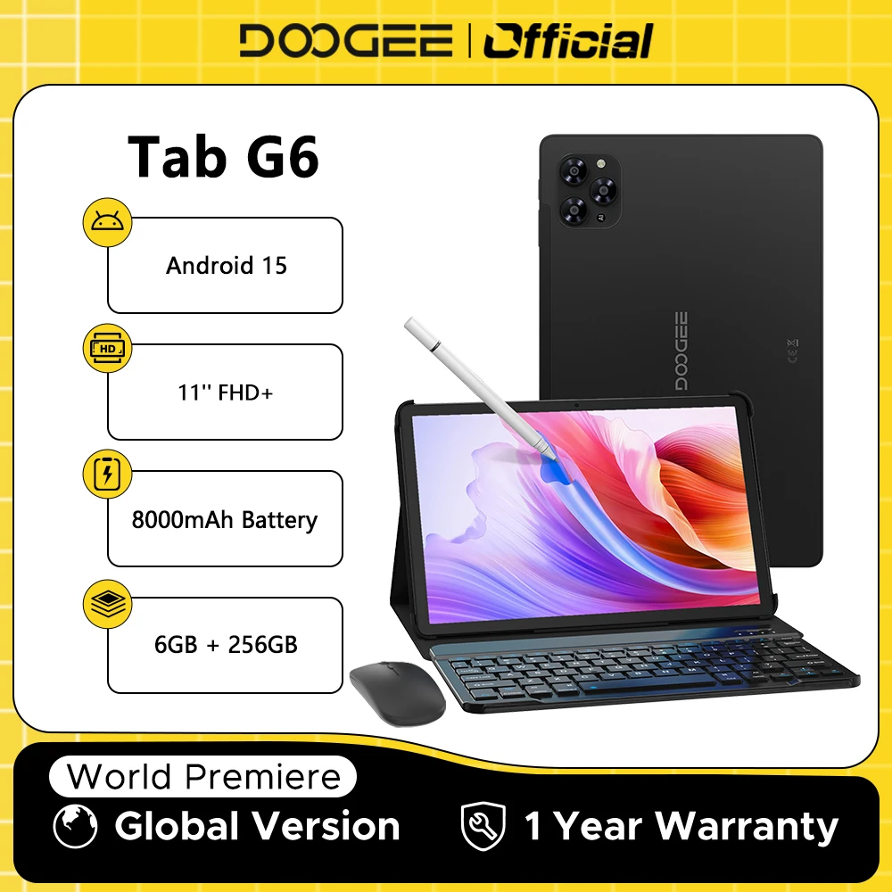 DOOGEE Tab G6 2 IN 1 Tablet Android 15 Dual-Lautsprecher 11'' Bildschirm 30 GB RAM (6 GB + 24 GB) 256 GB 8000 mAh Akku Widevine L1 Smart Pad Image