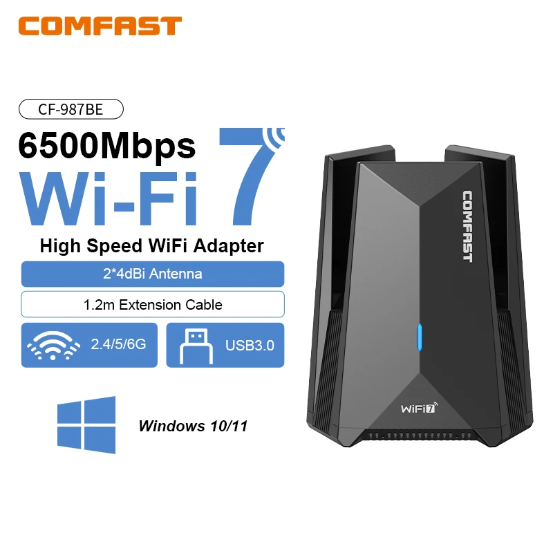 COMFAST WiFi 7 BE6500 Wi-Fi USB-Adapter 6G/5G/2,4G Typ-C USB3.0 Wireless Adaptador Kostenloser Treiber WPA3 Placa De Rede Win10/11 Image