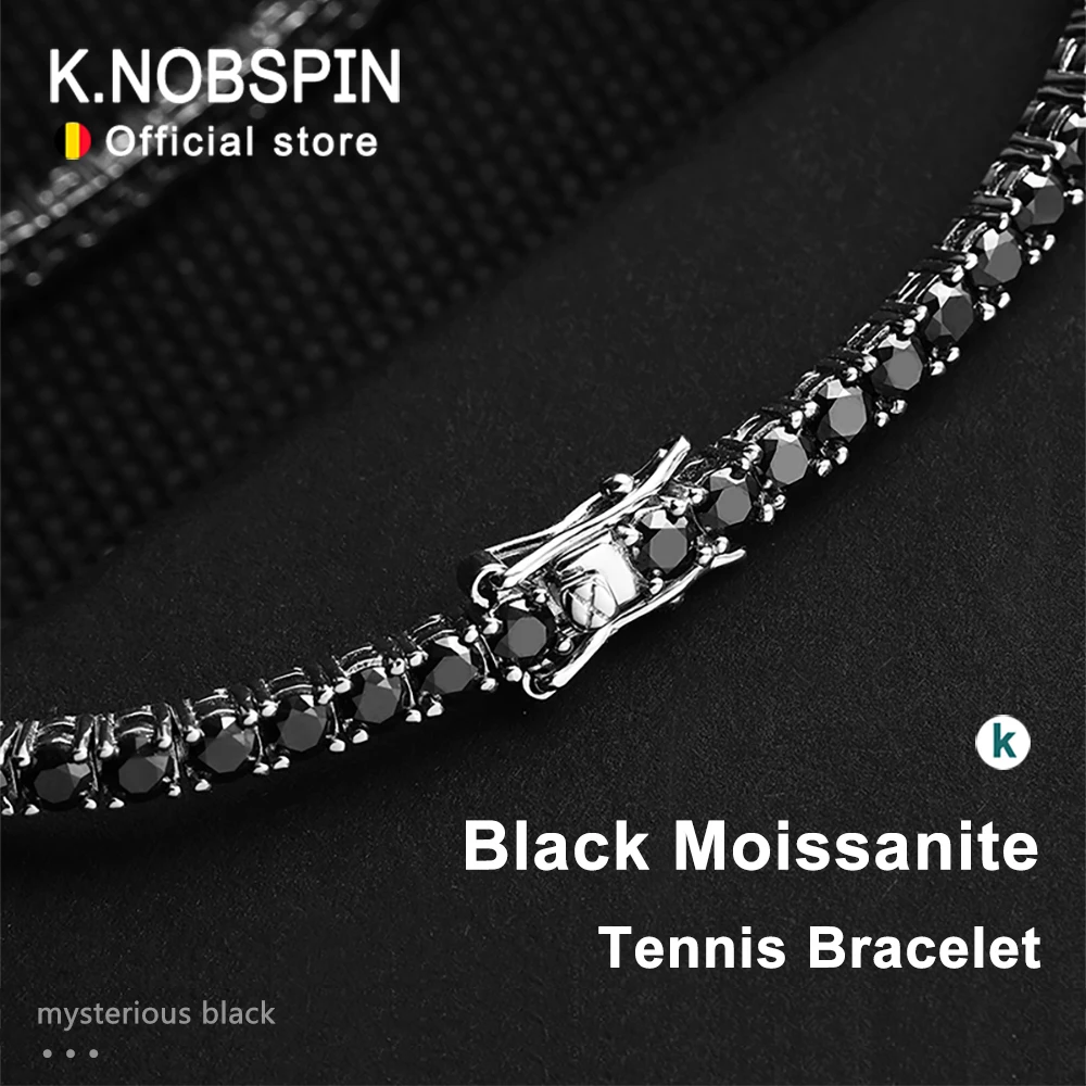 KNOBSPIN Schwarz Moissanite Tennis Armband 925 Sterling Silber Überzogene 18k Weiß Gold Armband für Frauen Mann Hip Hop Party schmuck