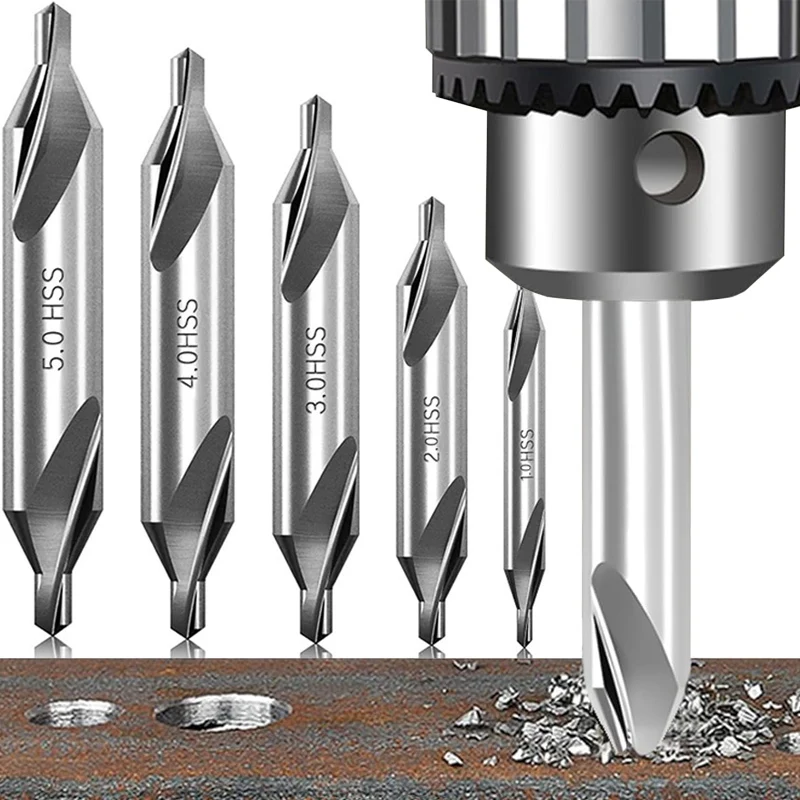 HSS-kombinierte Zentrierbohrer, 60-Grad-Winkel-Zentrierbohrer für Drehmaschine, Metallbearbeitung, Senker, Elektrowerkzeug, 1/2/3/4/5 mm Image