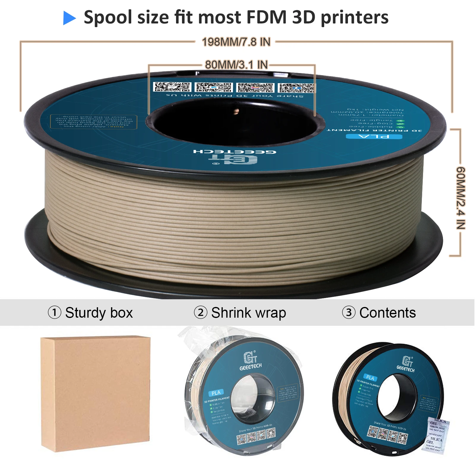 Geeetech Wood PLA 1 kg 1,75 mm Filament 3D-Druckdraht Vakuumverpackung Lokale Lagerhäuser Bunter Kunststoff für FDM-3D-Drucker Image