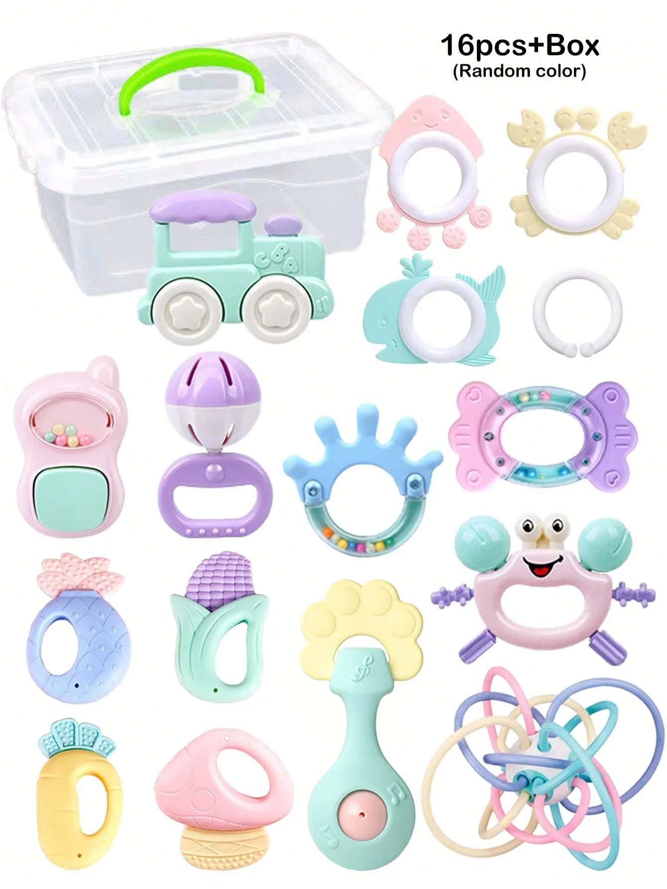 16-teiliges Set Babyrasseln und Beißspielzeug für Neugeborene, Frühkindliche Lernspielzeuge, STEM-Geschenk für Jungen und Mädchen, Kauartikel für Säuglinge Image