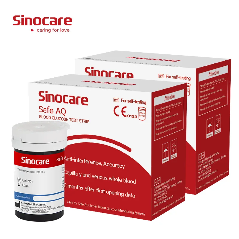 50/100/200/300 PCS Sinocare Safe AQ Smart/Safe AQ Stimme Blutzucker Teststreifen und Lanzetten für Diabetes-Test Präzise Image