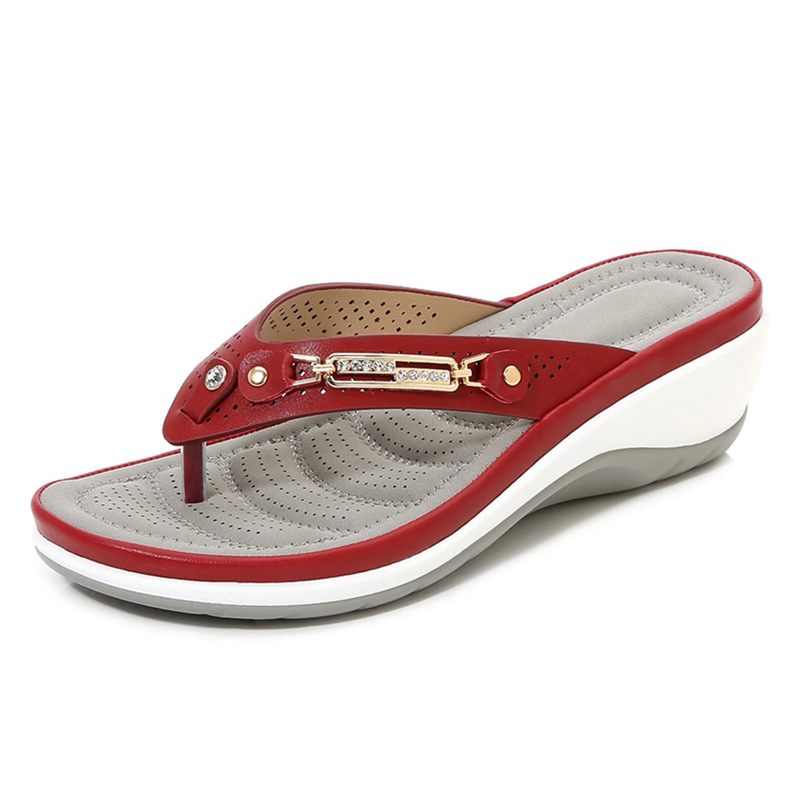 Damen-Flip-Flops mit weichem Kissen, Tanga-Sandalen, Hausschuhe, lässige Orthesen-Sandalen, flache Sandalen, orthopädische Sandalen, Damensandalen Image