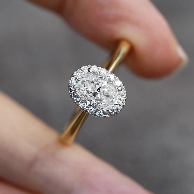 Huitan Trendy Frauen Hochzeit Ringe Luxus Zwei Ton Kristall AA Zirkonia Verlobung Jahrestag Party Elegante Weibliche Schmuck Image