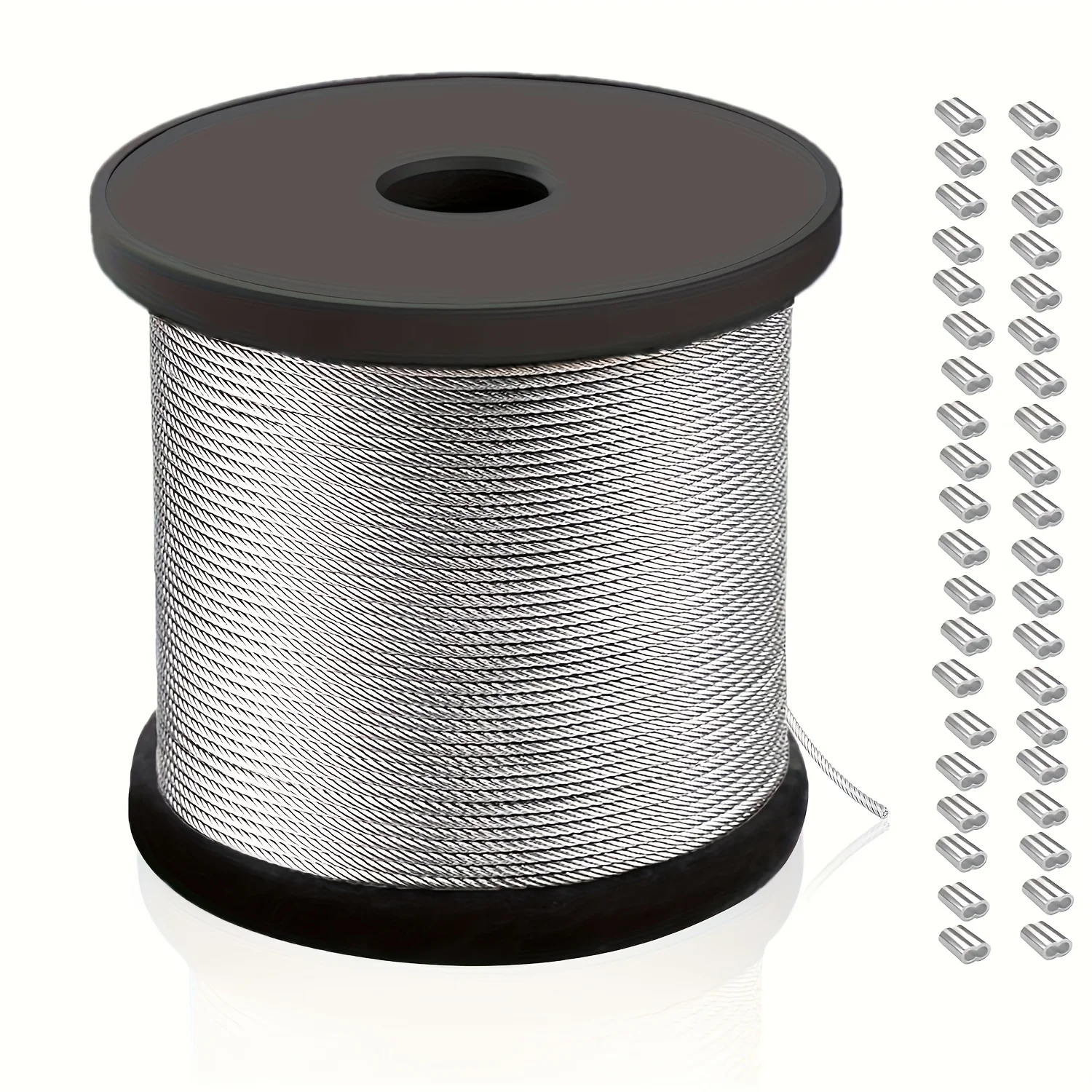 Drahtseil aus Edelstahl 304, ausgestattet mit 50 Aluminiumklemmen, PVC-beschichtetes Kabel, 2,0 mm, Länge 30/60 m, geeignet zum Aufhängen von Bilderrahmen, Vorhängen, Deckgeländer und Wäscheleinen