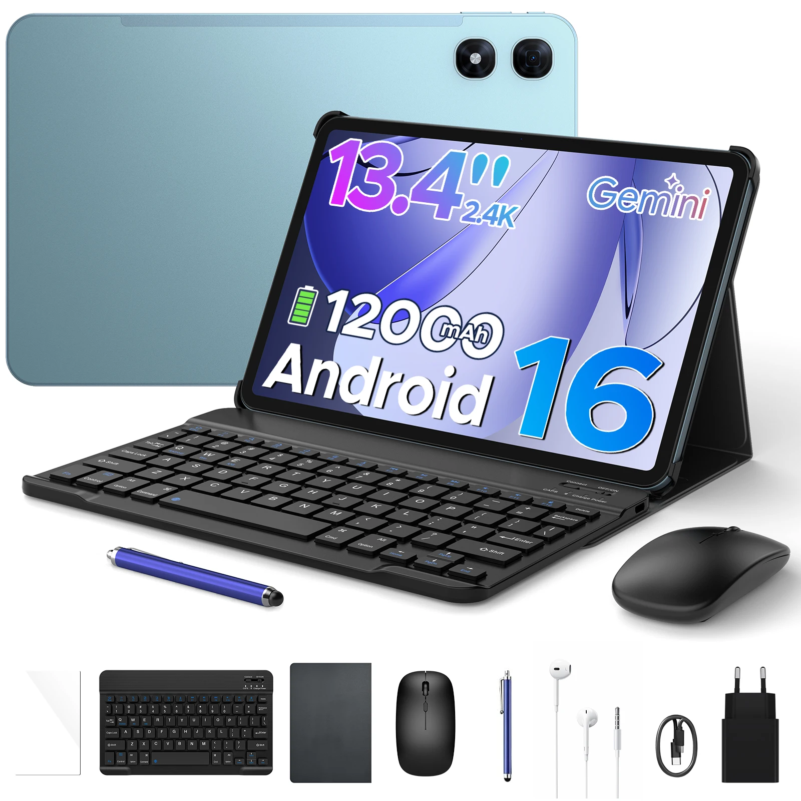 Aorlym P13 Pro 2-in-1 Tablet-PC Android 16 12000mAh Akku Gemini AI 13,4 Zoll 120Hz 48GB RAM (12+36) 256GB ROM Widevine L1 Tablet Image