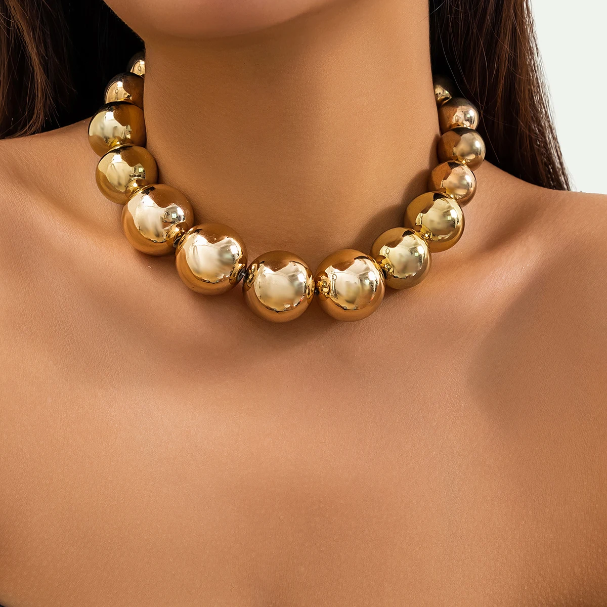 Übertriebene Acryl ccb Big Ball Perlenkette Halskette für Frauen Punk Chunky Heavy Gold Farbe Short Choker Party Schmuck Steampunk