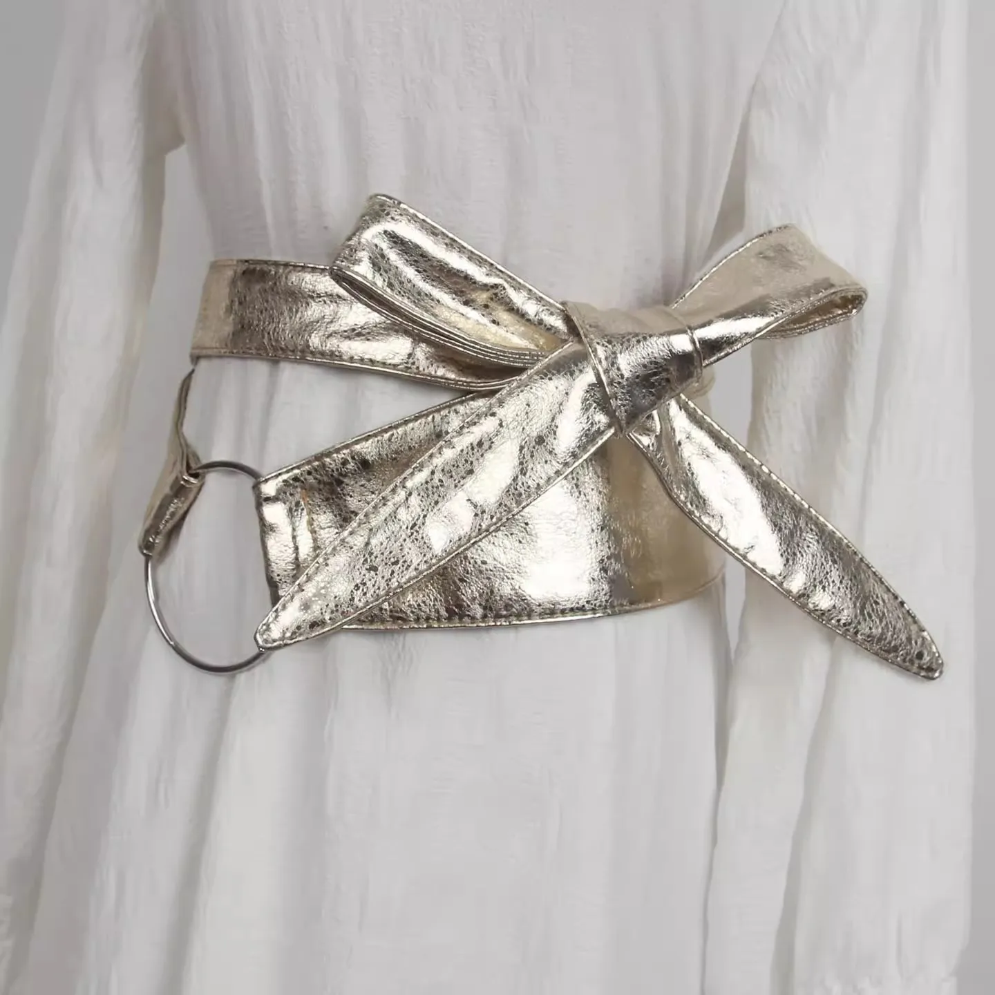 Frauen Vintage Gold Silber PU Leder Korsett Weibliche Kummerbund Mantel Bund Kleid Decration Breiten Gürtel J1475 Image