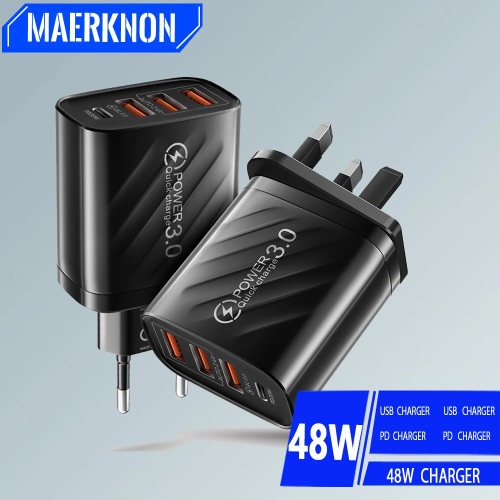 48W USB PD Schnellladegerät 3 Ports USB C Adapter Handy Ladung für iPhone 15 Xiaomi 13 Samsung Huawei Schnellladung 3.0 Adapter Image