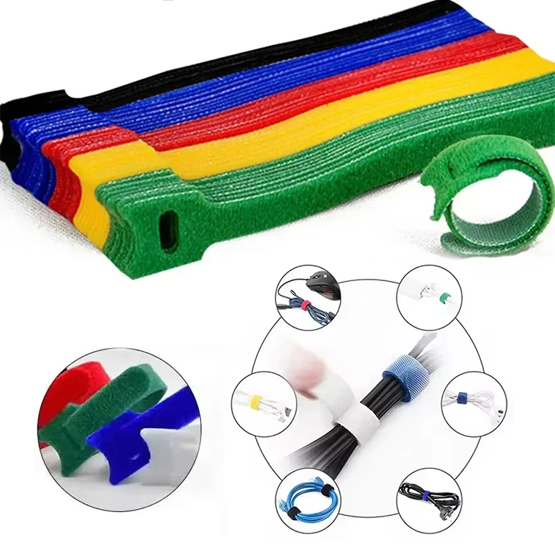 50 Stück lösbare Kabelbinder, farbige Kunststoff-Kabelbinder, wiederverwendbare Kabelbinder, Nylon-Schlaufenwickel, Zip-Bündelbinder, T-förmige Kabelbinder, Kabelschutz Image