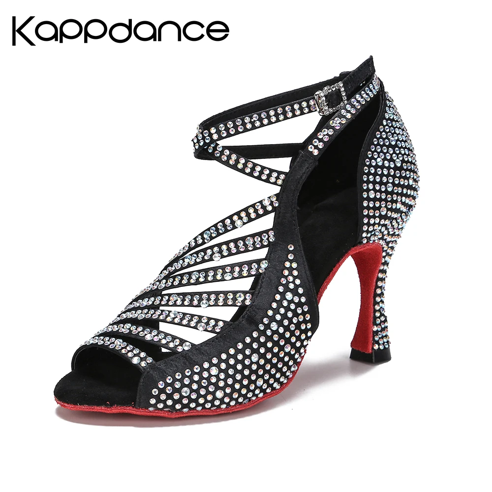 Strass Latin Dance Schuhe Für frauen Weiche Sohle Ballroom Dance Heels Tango Salsa Praxis Schuhe Rote Sohle Party Schuhe kubanischen absatz