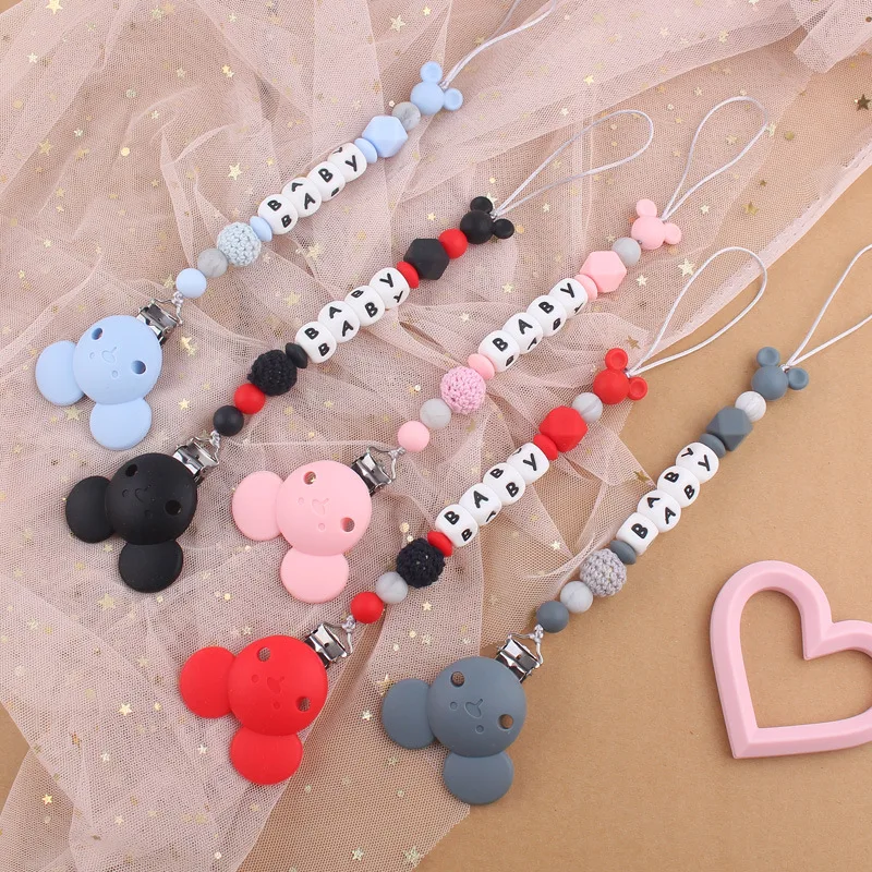 Handgemachte Baby Schnullerkette Runde Silikon Schnullerhalter Clips für Baby Beißring Nippelkette Nicht individueller Name Image