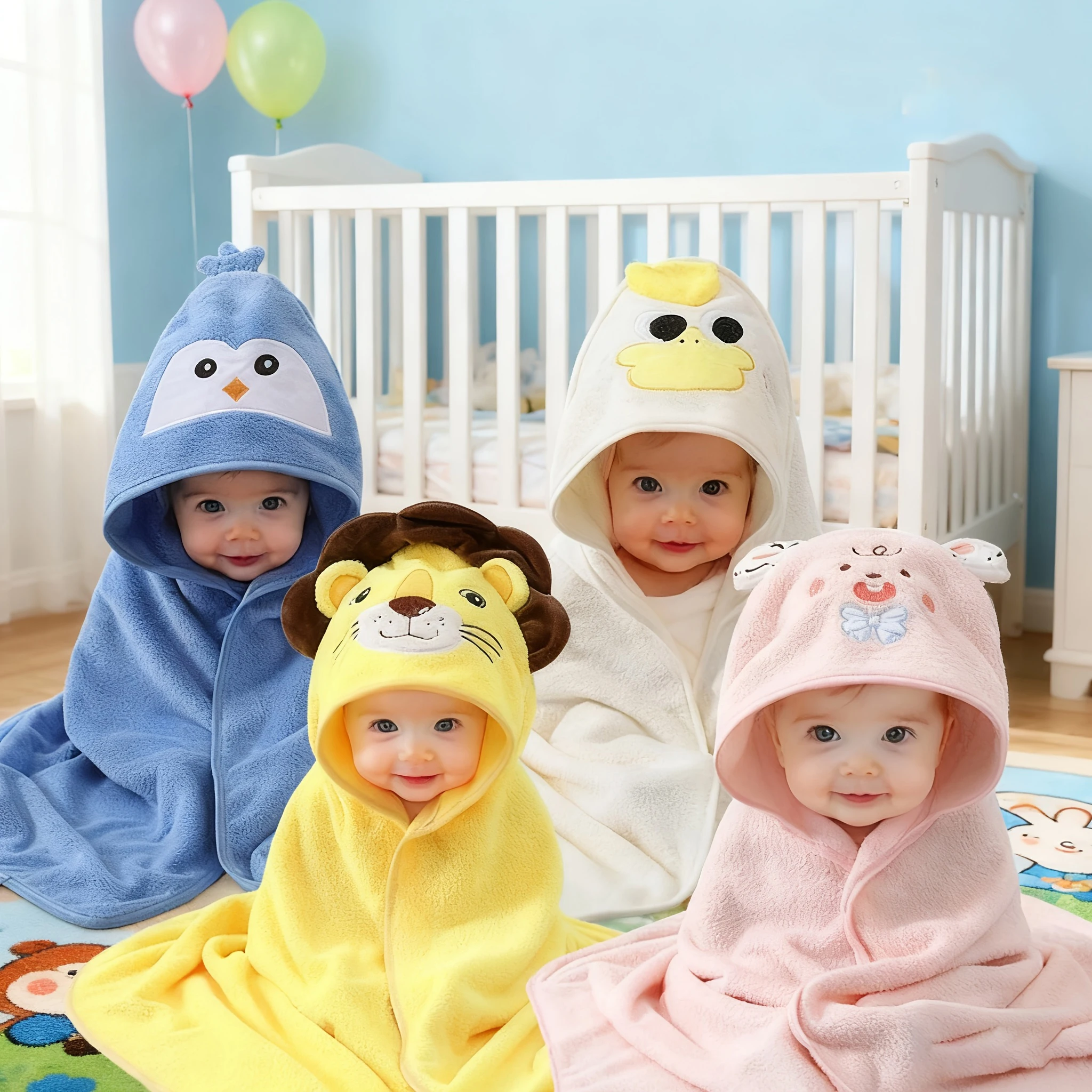 1 Stück Baby-Badetuch aus ultrafeiner Faser, geeignet für Säuglinge und Kinder im Alter von 0-3 Jahren, multifunktionale Cartoon-Decke für Babys, weiche Babydecke, weich und bequem, hautfreundlich, Cartoon-Design, Neugeborenen-Badetuch, super... Image