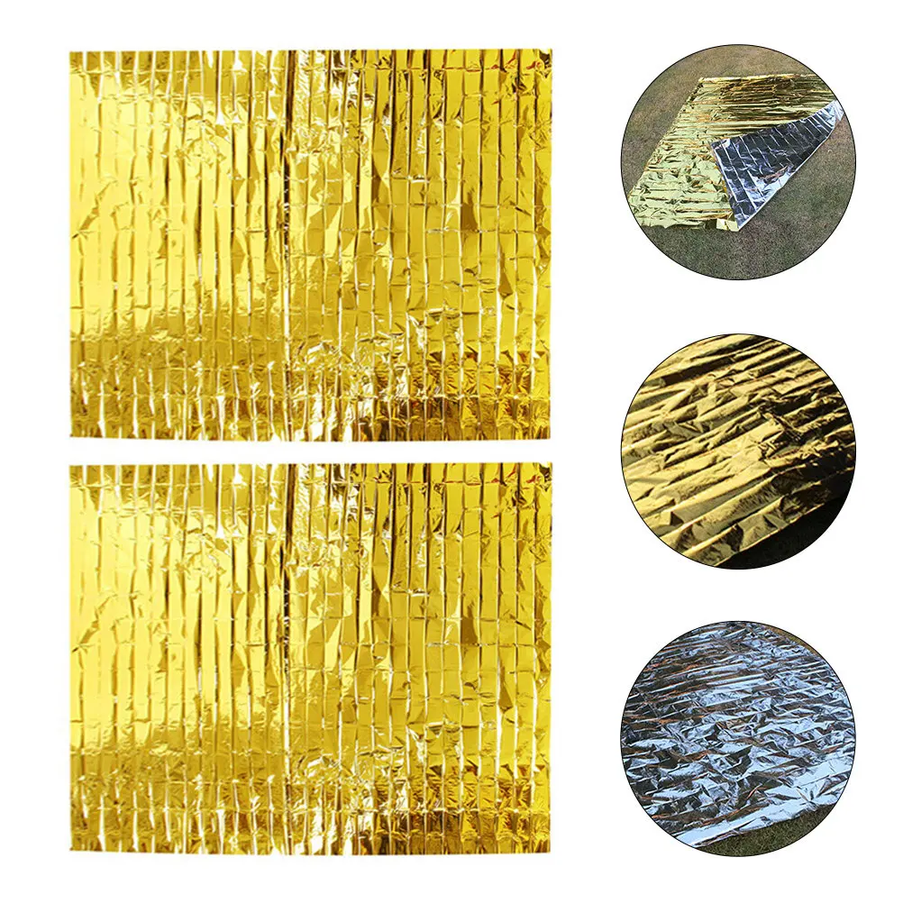 2 Stück Wärmeisolationsdecke, Notfall-Überlebensdecke für Camping, Wandern, Aluminiumfolie, sonnenbeständige, isolierte Plane Image