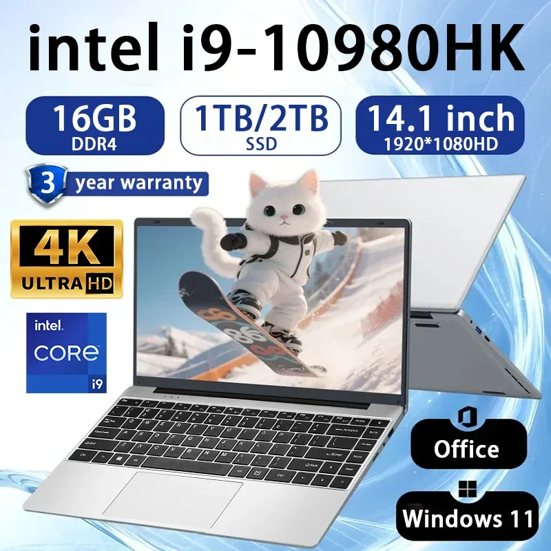 NEUER Intel Core i9 10980HK Laptop 14,1 Zoll 16GB RAM 2TB SSD Tragbarer Gaming-Laptop Windows 11 Pro Office PC Notebook-Computer Image