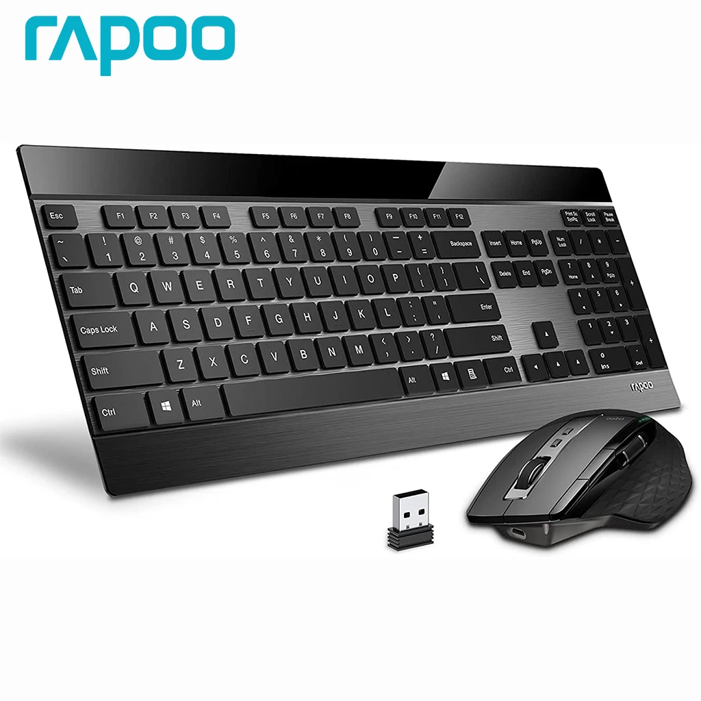 Rapoo 9900M Multi-Mode-Bluetooth-Kombination aus kabelloser Tastatur und Maus. Verbinden Sie bis zu 4 Geräte. Ultraschlanke Tastatur und Lasermaus Image