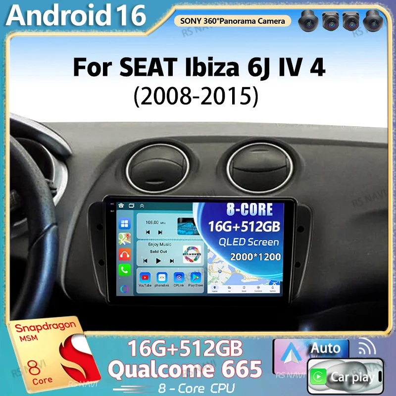 Android 16 Für SEAT Ibiza 6J IV 4 2008 - 2015 2K QLED Stereo Autoradio Multimedia-Videoplayer GPS AI Sprachsteuerung CarPlay Haupteinheit Image