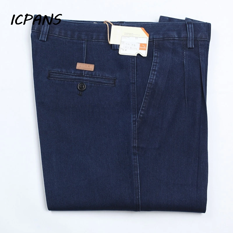Hohe Taille Denim Jeans Für Männer Doppel Plissee Herbst Frühling Klassische Gerade Blaue Jeans Männer Casual Broeken Größe 30-42 44 46