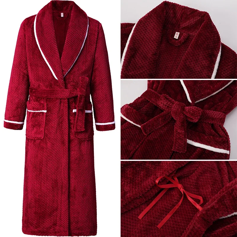 Winter Herbst Verdicken Revers Kimono Dusche Robe männer Warme Flanell Bademantel Nachtwäsche mit Tasche Loungewear Plus Größe 3Xl 4Xl Image